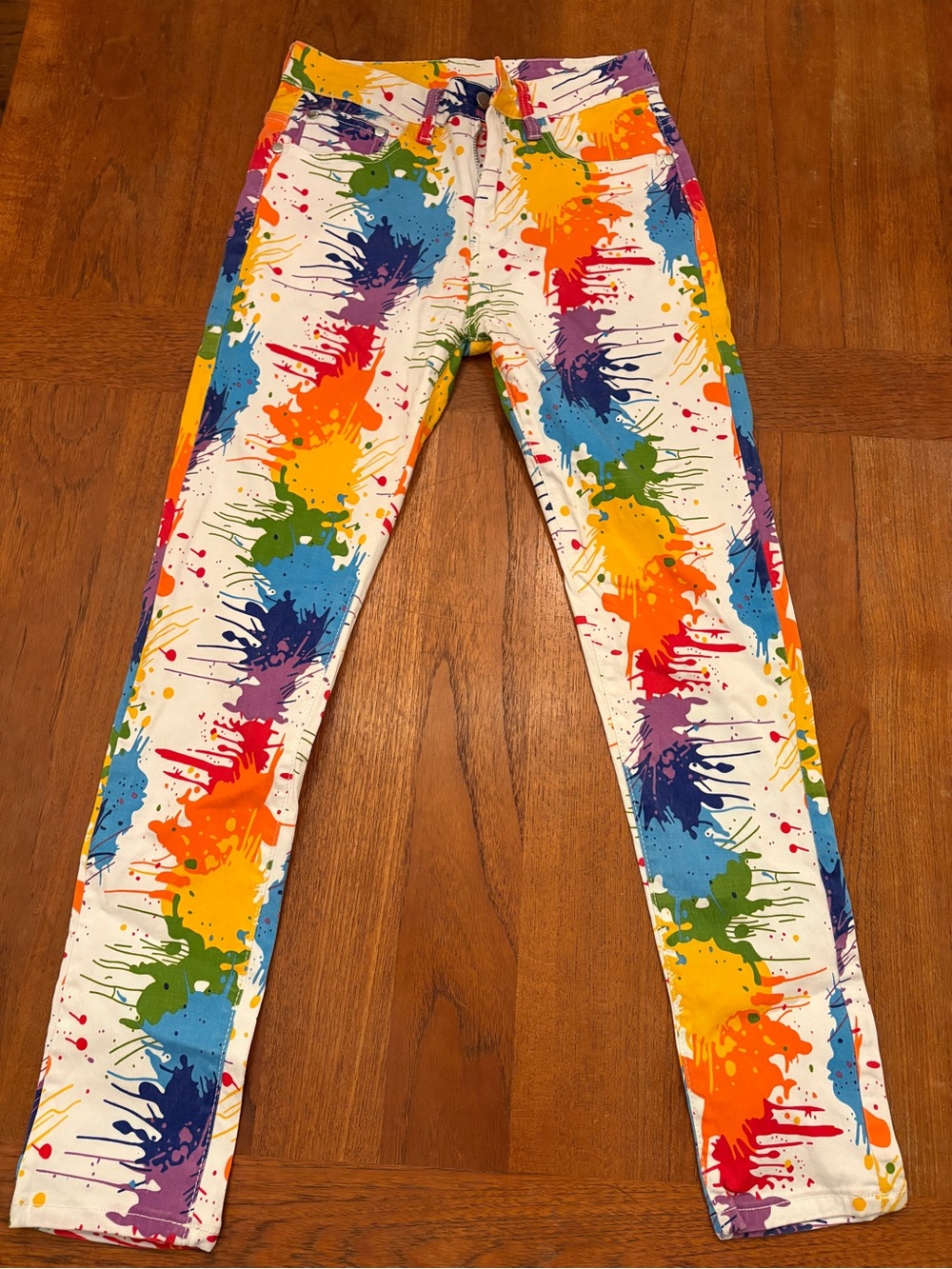 Rainbow Paint Splash white pants size 30 cotton blend great got Halloween 🎃